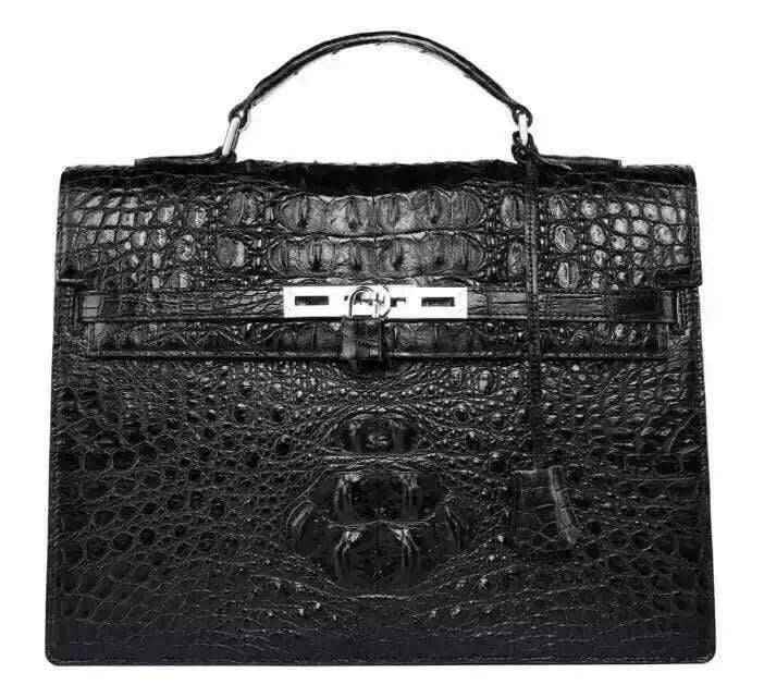 Mens Genuine Crocodile Skin Bone Leather Briefcas