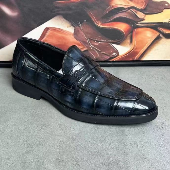 Crocodile Leather Loafer Shoes Vintage Dark Grey