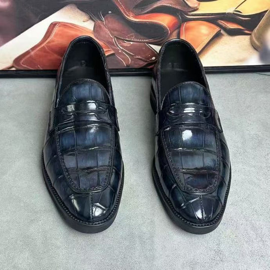 Crocodile Leather Loafer Shoes Vintage Dark Grey