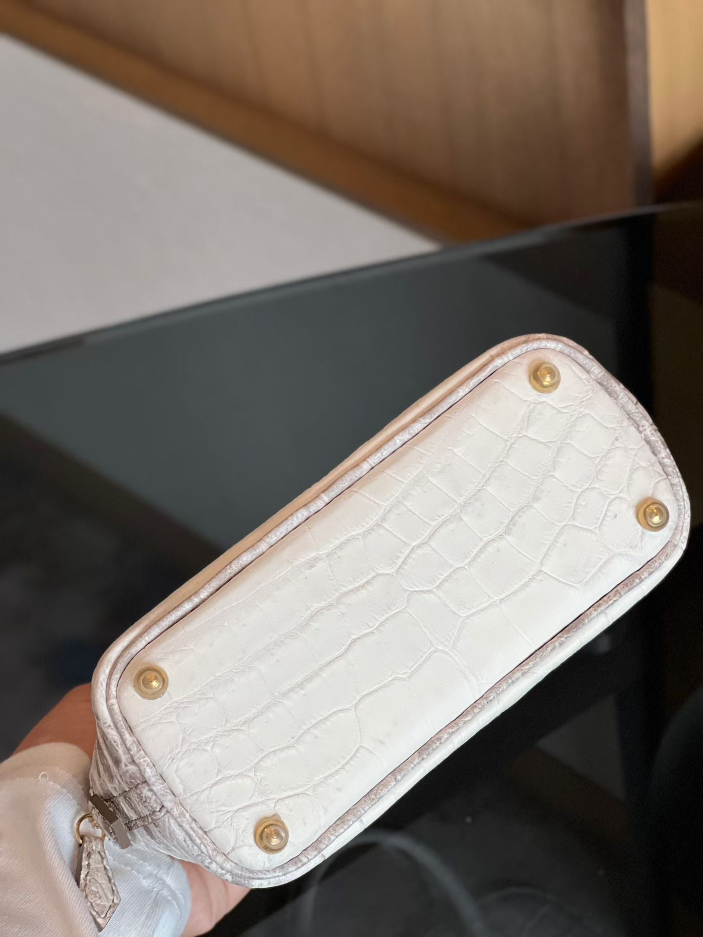 Womens Genuine Crocodile Skin Leather Cross Body Handle Bag Mini