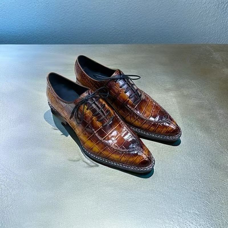 Crocodile Shoes, Men's Crocodile Leather Lace Up Business Dress Shoes