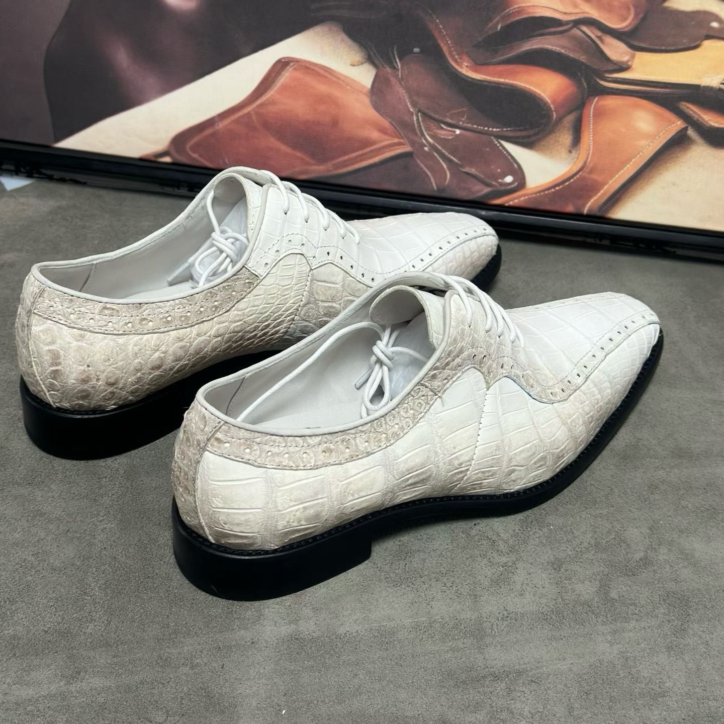 Crocodile Shoes, Men's Himalaya White Crocodile Leather Lace Up Business Dress Shoes