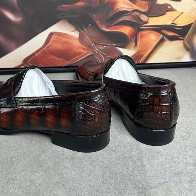 Crocodile Leather Loafer Shoes Vintage Brown