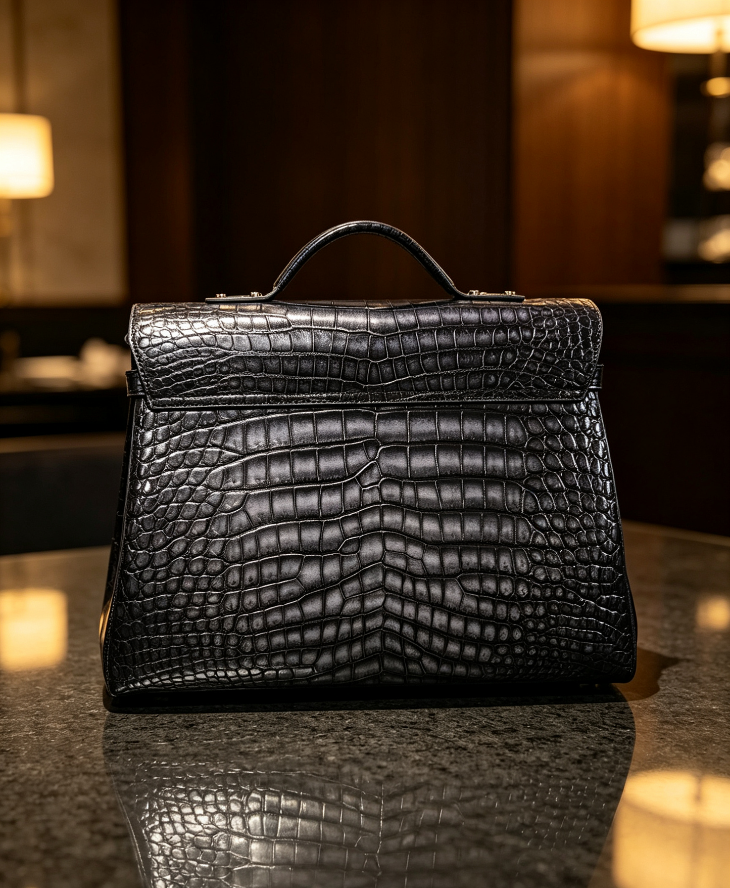 Genuine Crocodile Skin Leather Large Briefcase Bag Vintage Grey