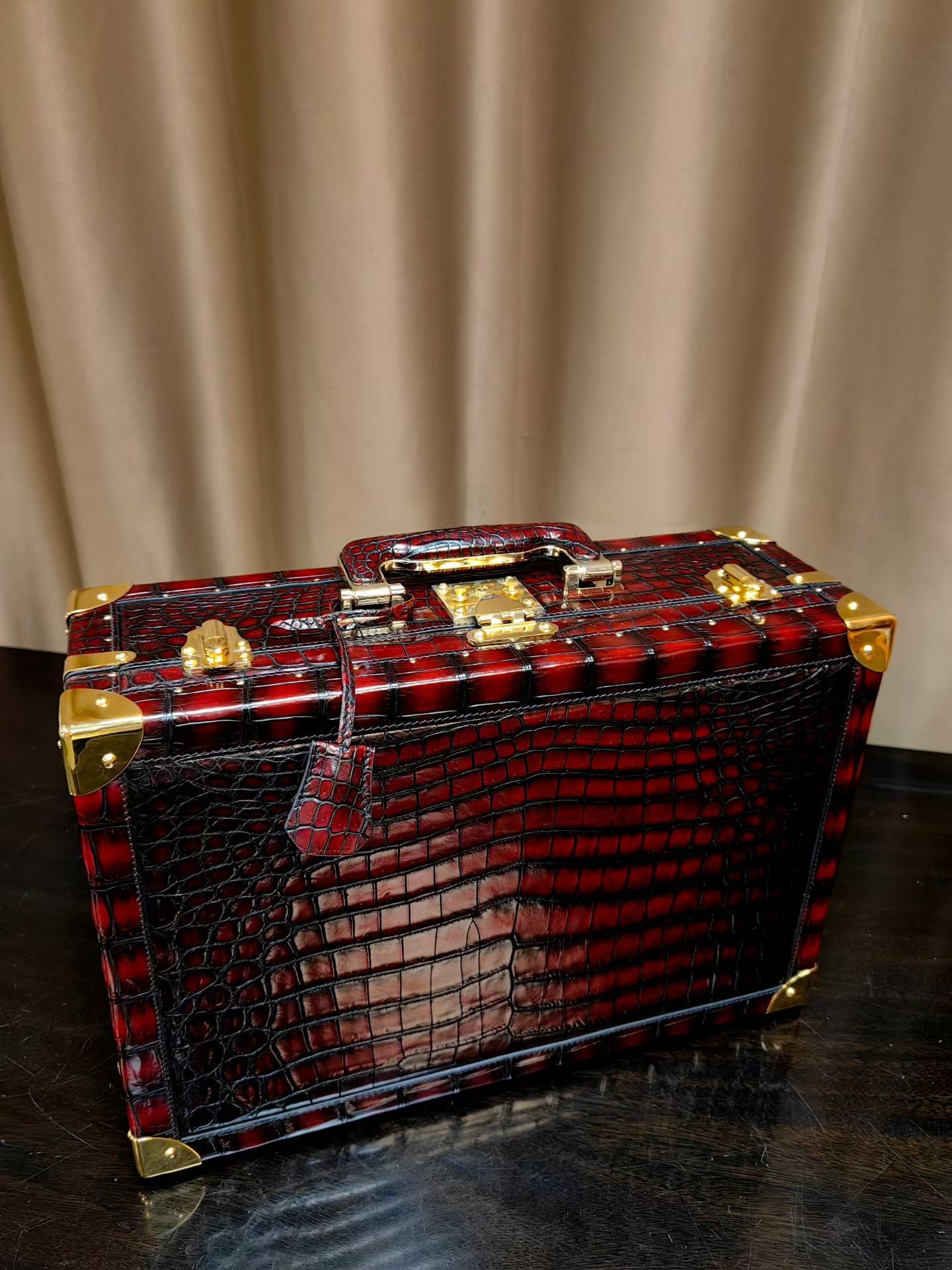 Genuine Crocodile Skin Leather Wine Box Bag Vintage Wine Red