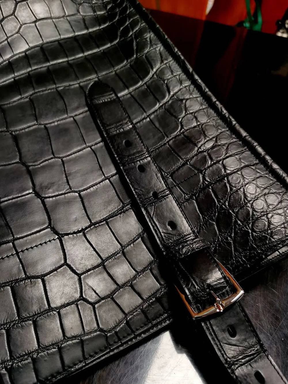 Preorder Unisex  Black Crocodile Leather Large Shopper Tote  Bag