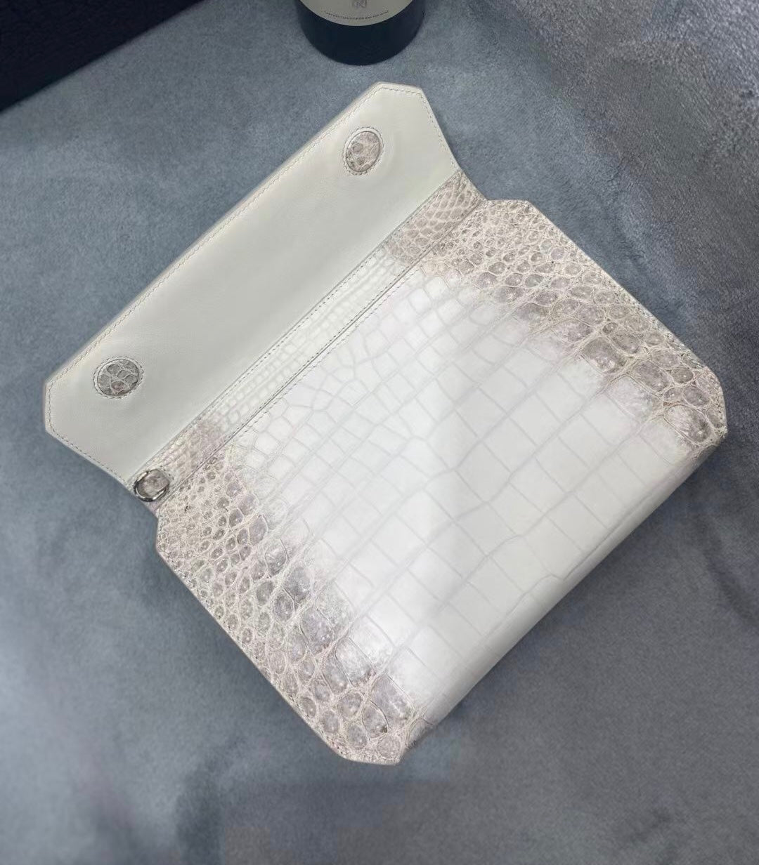 Genuine Crocodile Skin Leather Clutch Handle Bag Himalaya White