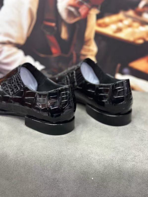 Crocodile Shoes Men's Crocodile Leather Loafer Dress Shoes Black