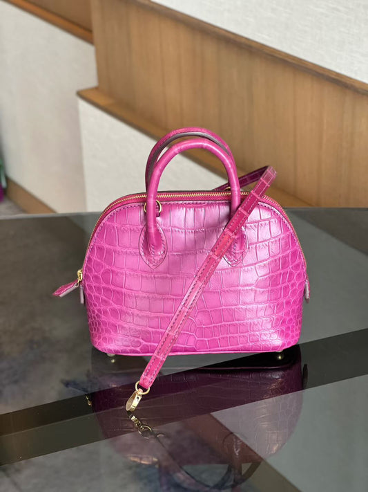 Womens Genuine Crocodile Skin Leather Cross Body Handle Bag Mini Purple