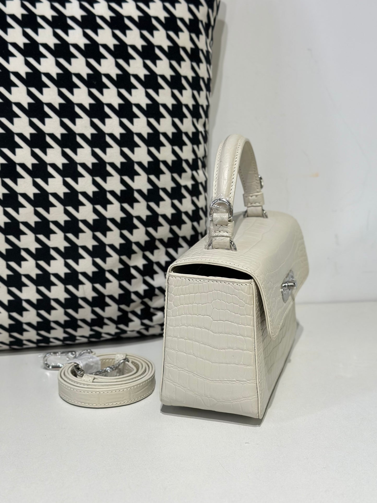 Crocodile Leather Top Handle Cross Body Bag