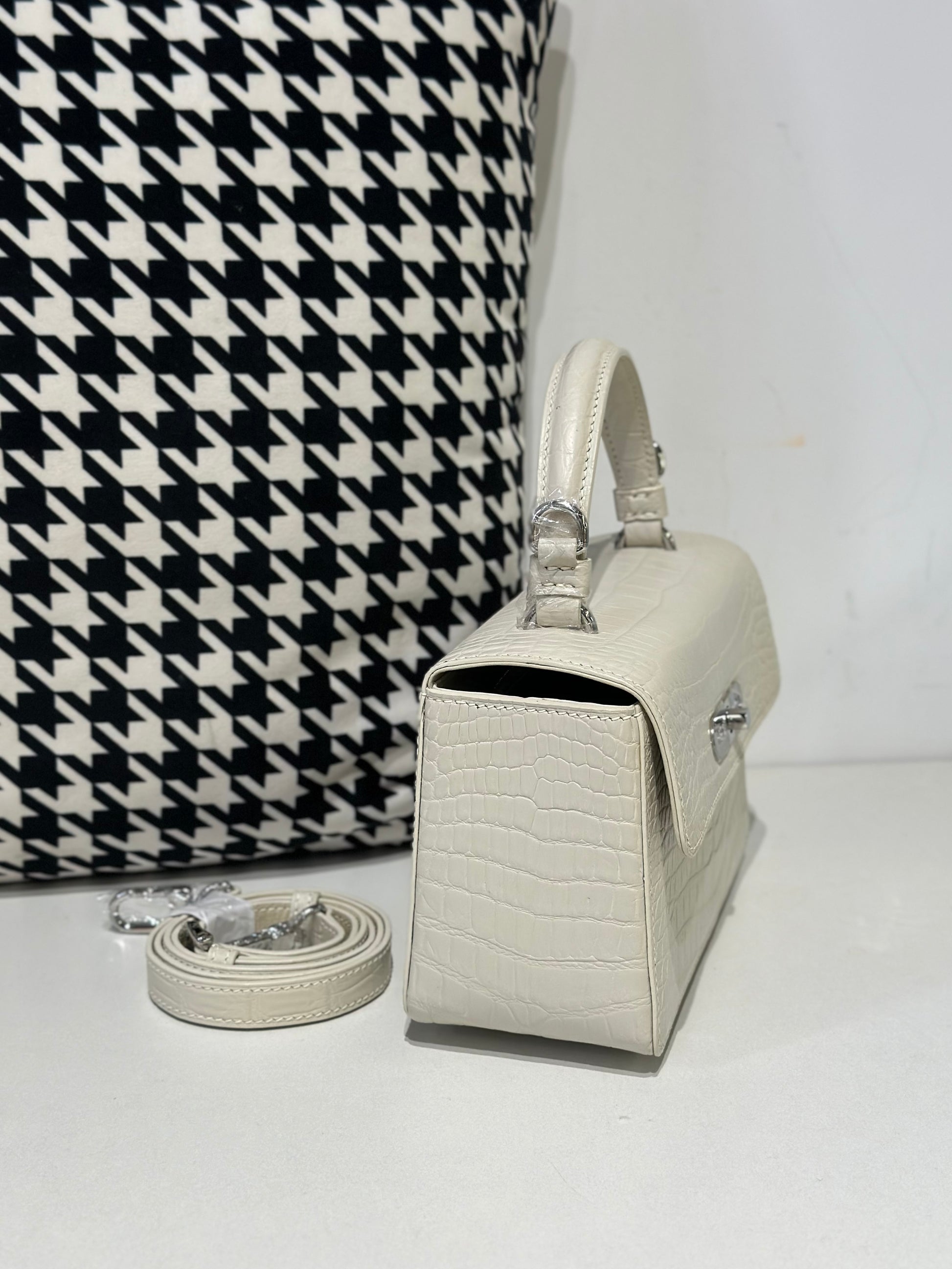 Crocodile Leather Top Handle Cross Body Bag