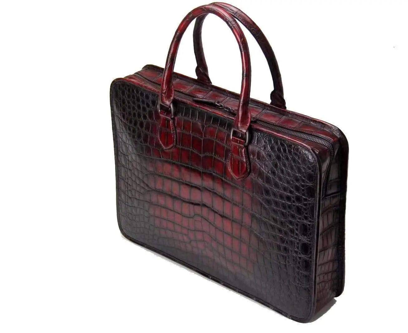 Retro crocodile Leather Crossbody Laptop Business Bag