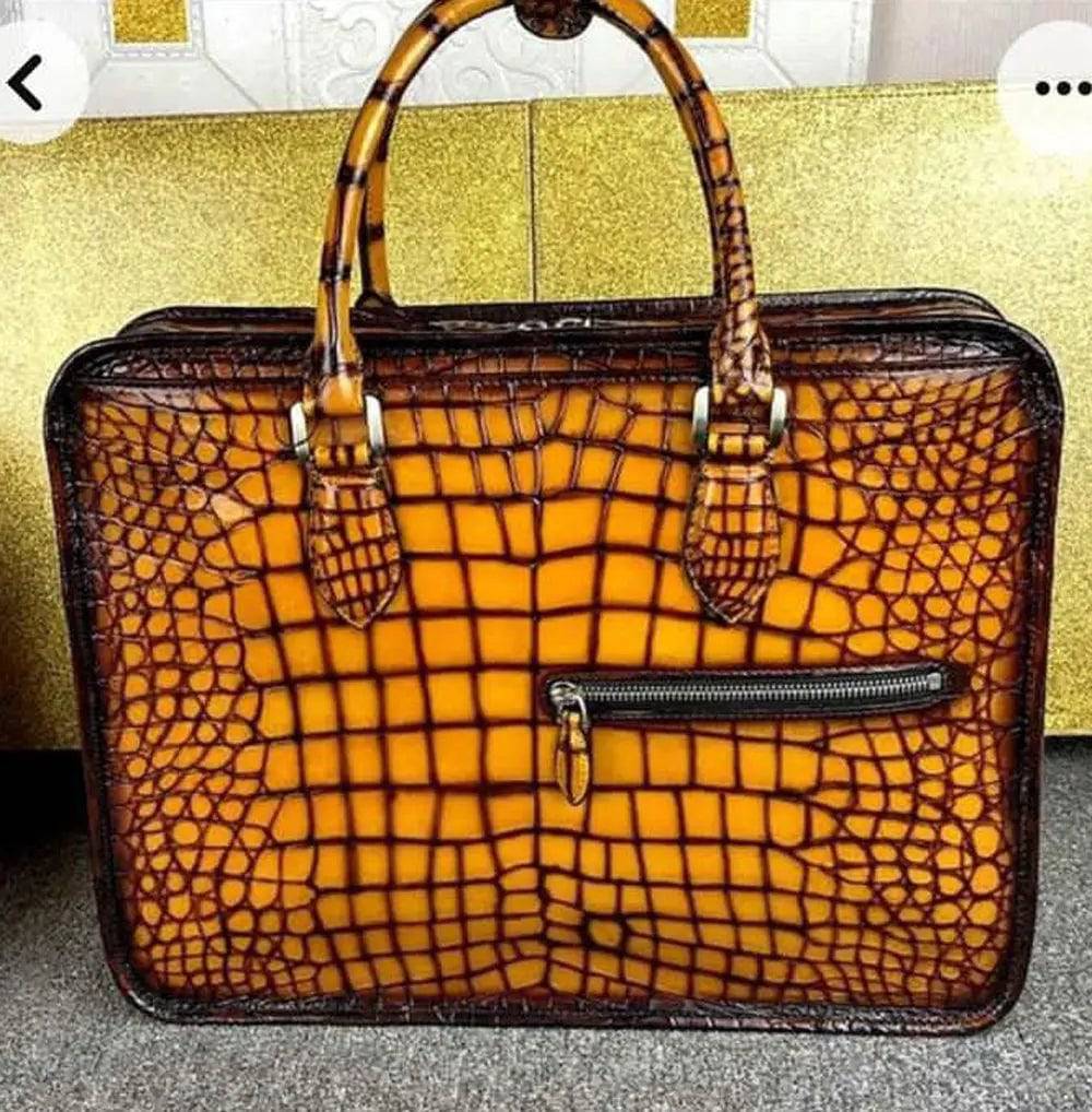 Retro crocodile Leather Crossbody Laptop Business Bag