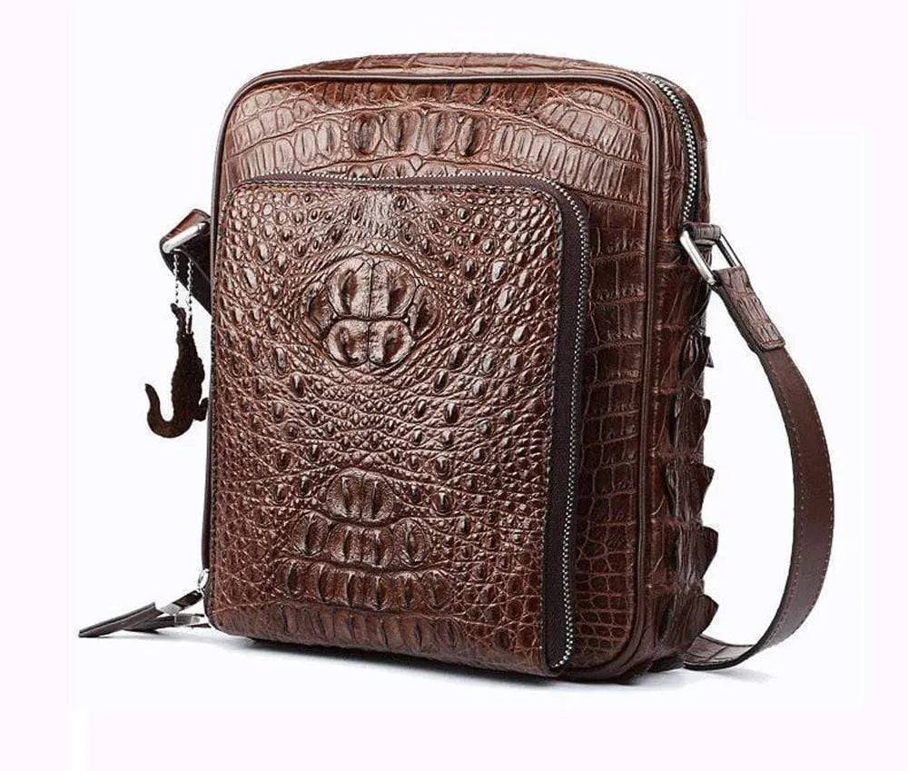 Rossie Viren Men's Crocodile Leather Single Shoulder Bag Cross Body Handbags