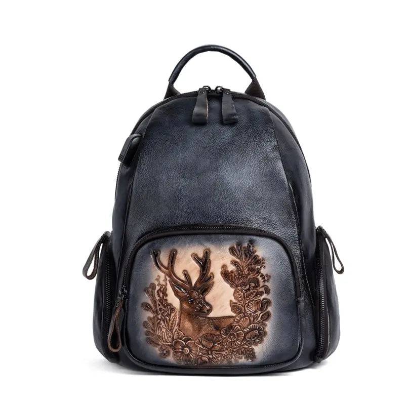 Rossie Viren Women's Retro Genuine Leather Large Backpack, Leather Rucksack, Leather Knapsack ,Office Bag,Travel Backpack