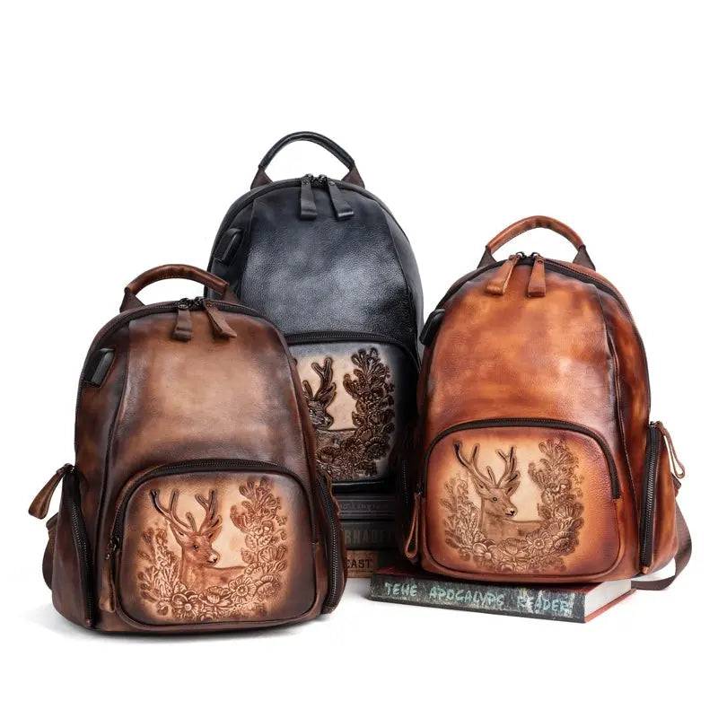 Rossie Viren Women's Retro Genuine Leather Large Backpack, Leather Rucksack, Leather Knapsack ,Office Bag,Travel Backpack