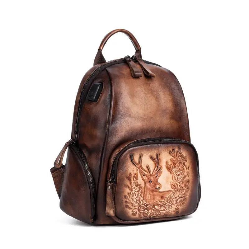 Rossie Viren Women's Retro Genuine Leather Large Backpack, Leather Rucksack, Leather Knapsack ,Office Bag,Travel Backpack