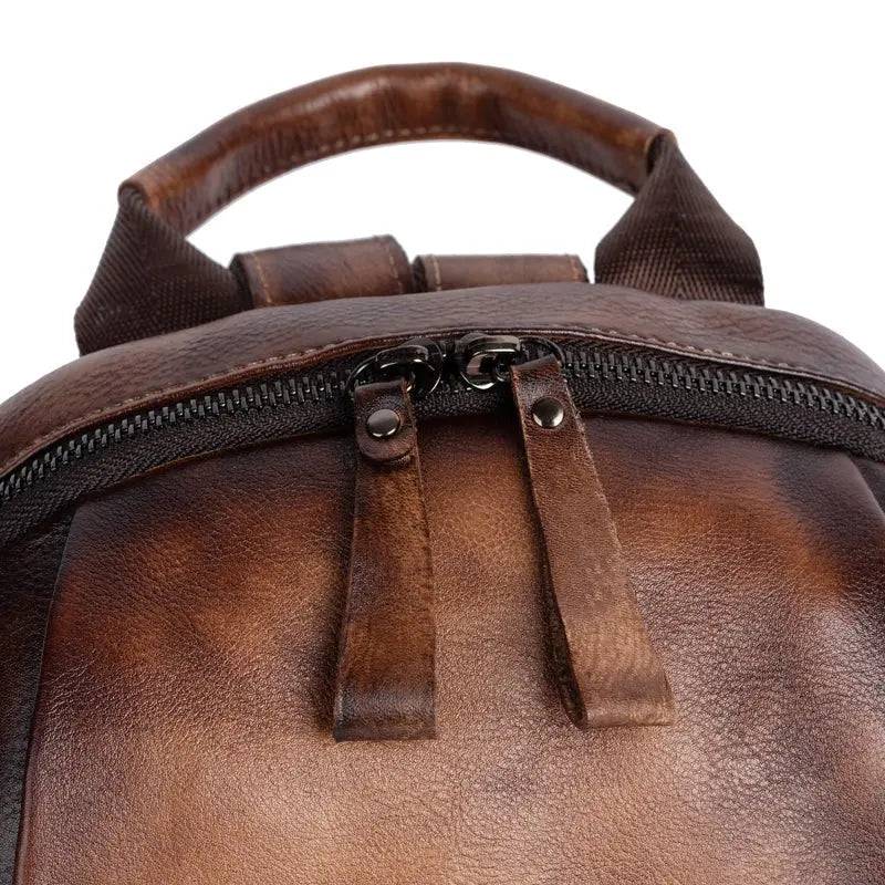 Rossie Viren Women's Retro Genuine Leather Large Backpack, Leather Rucksack, Leather Knapsack ,Office Bag,Travel Backpack