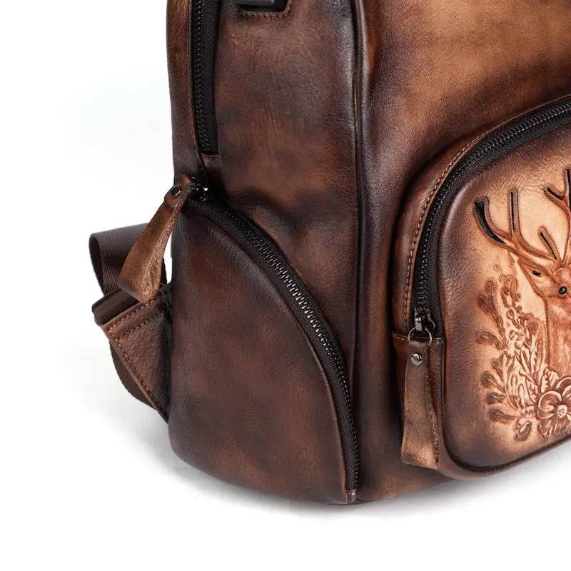 Rossie Viren Women's Retro Genuine Leather Large Backpack, Leather Rucksack, Leather Knapsack ,Office Bag,Travel Backpack
