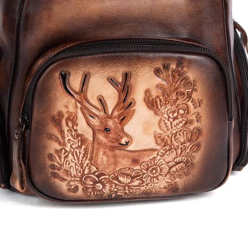 Rossie Viren Women's Retro Genuine Leather Large Backpack, Leather Rucksack, Leather Knapsack ,Office Bag,Travel Backpack