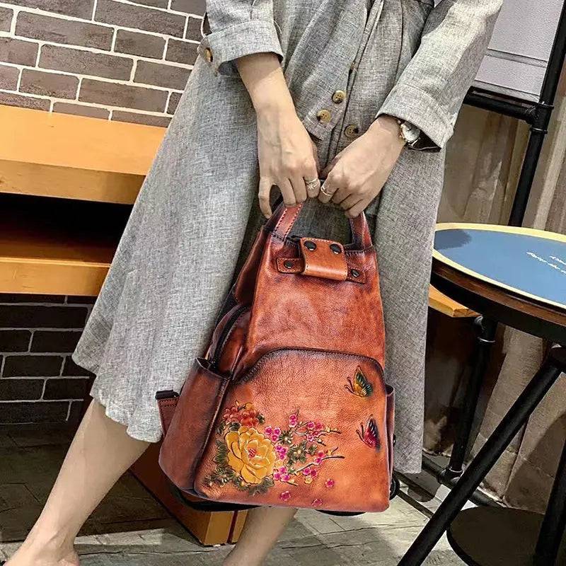 Rossie Viren Women's Vintage Leather Backpack, Leather Rucksack, Womens Backpack, Gift for her