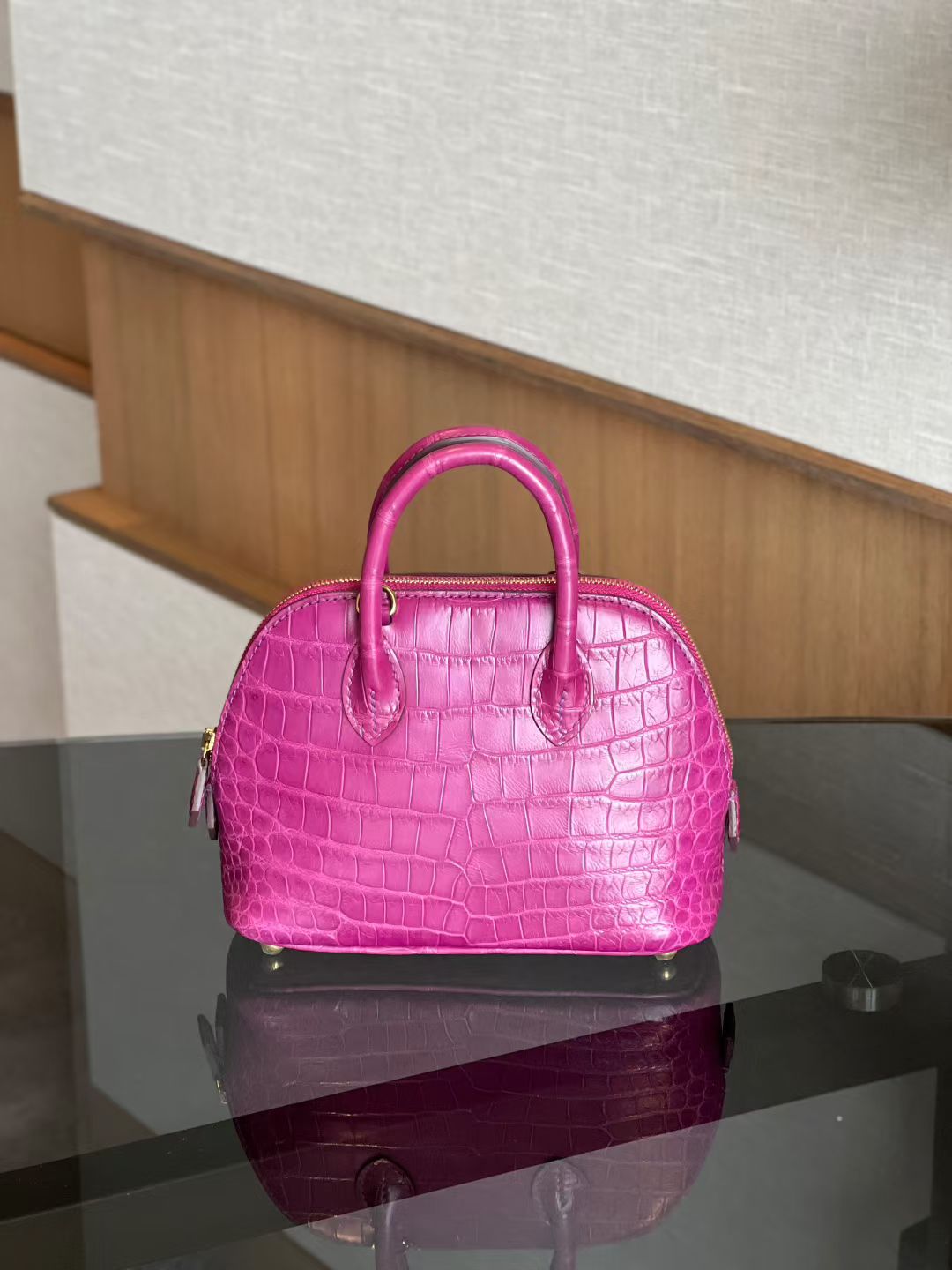Womens Genuine Crocodile Skin Leather Cross Body Handle Bag Mini Purple