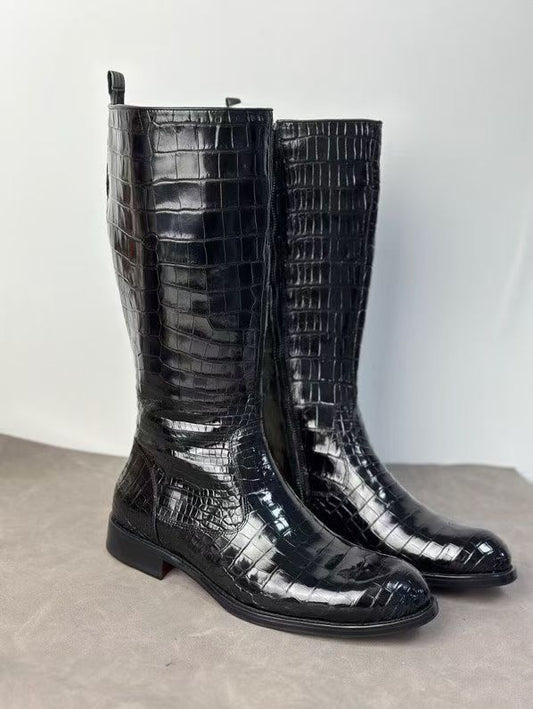 Men's Crocodile Leather Knee-High Boot