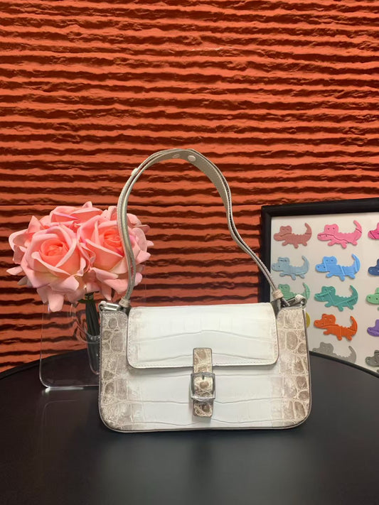 Himalayan White Crocodile Leather Underarm Bag