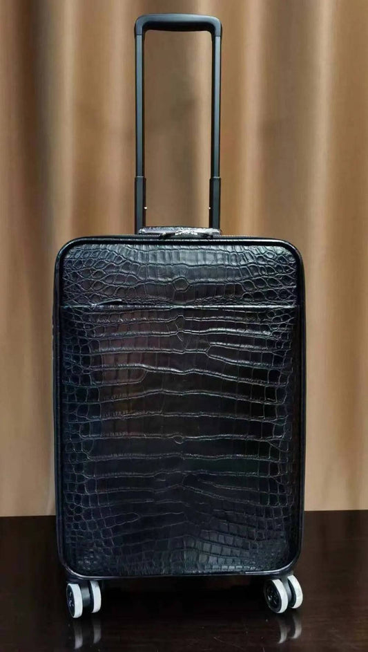 Preorder Crocodile Skin Leather luggage /Roll Aboard Suitcase Weekend/Travel Bag Trolley Case Universal Wheels 20-Inch Black