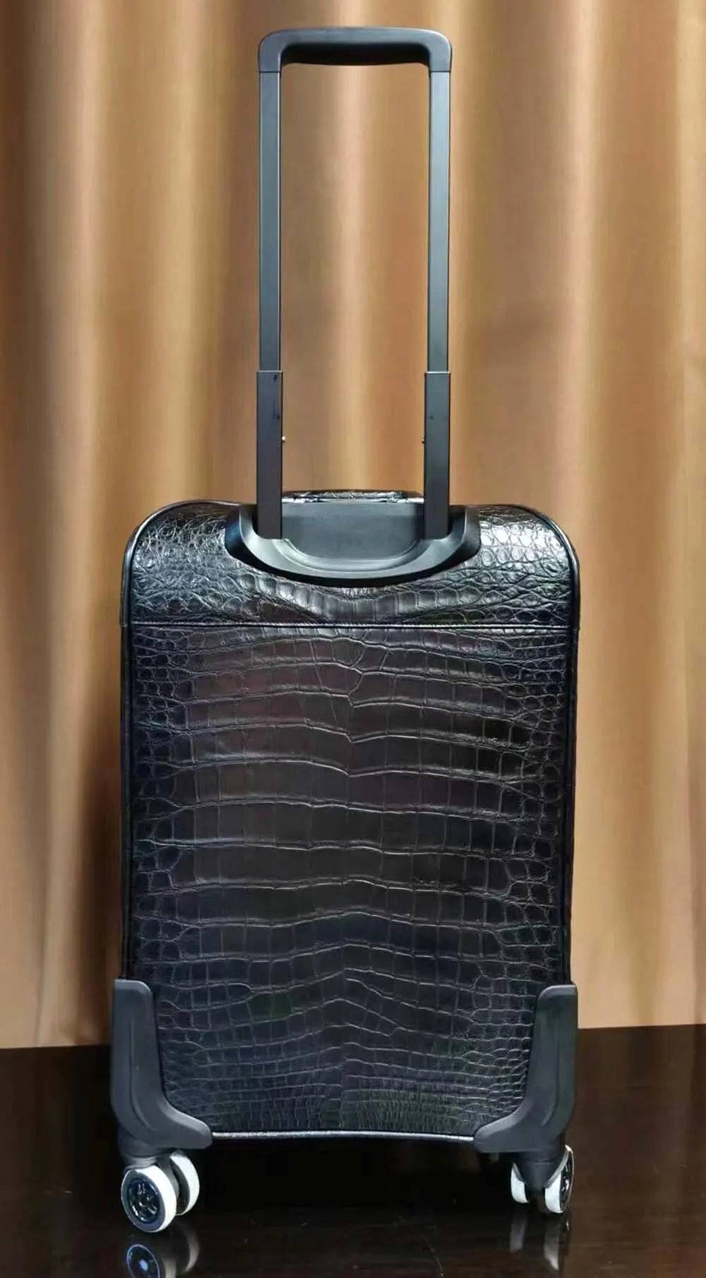 Preorder Crocodile Skin Leather luggage /Roll Aboard Suitcase Weekend/Travel Bag Trolley Case Universal Wheels 20-Inch Black