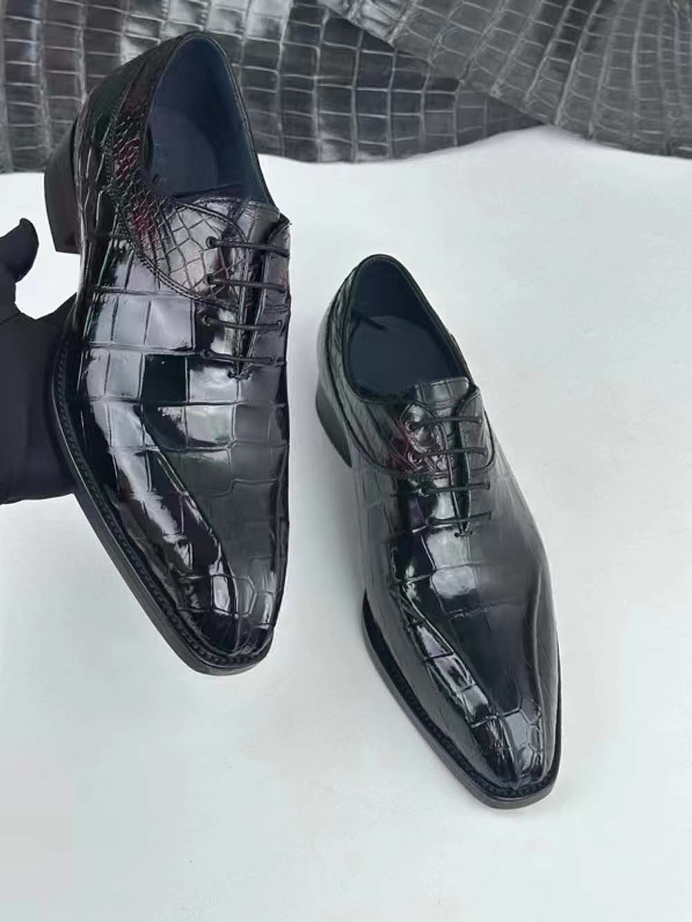 Preorder Crocodile Shoes Crocodile Shoe Mens Vintage Wine Red Business Lace Up Dress Shoes