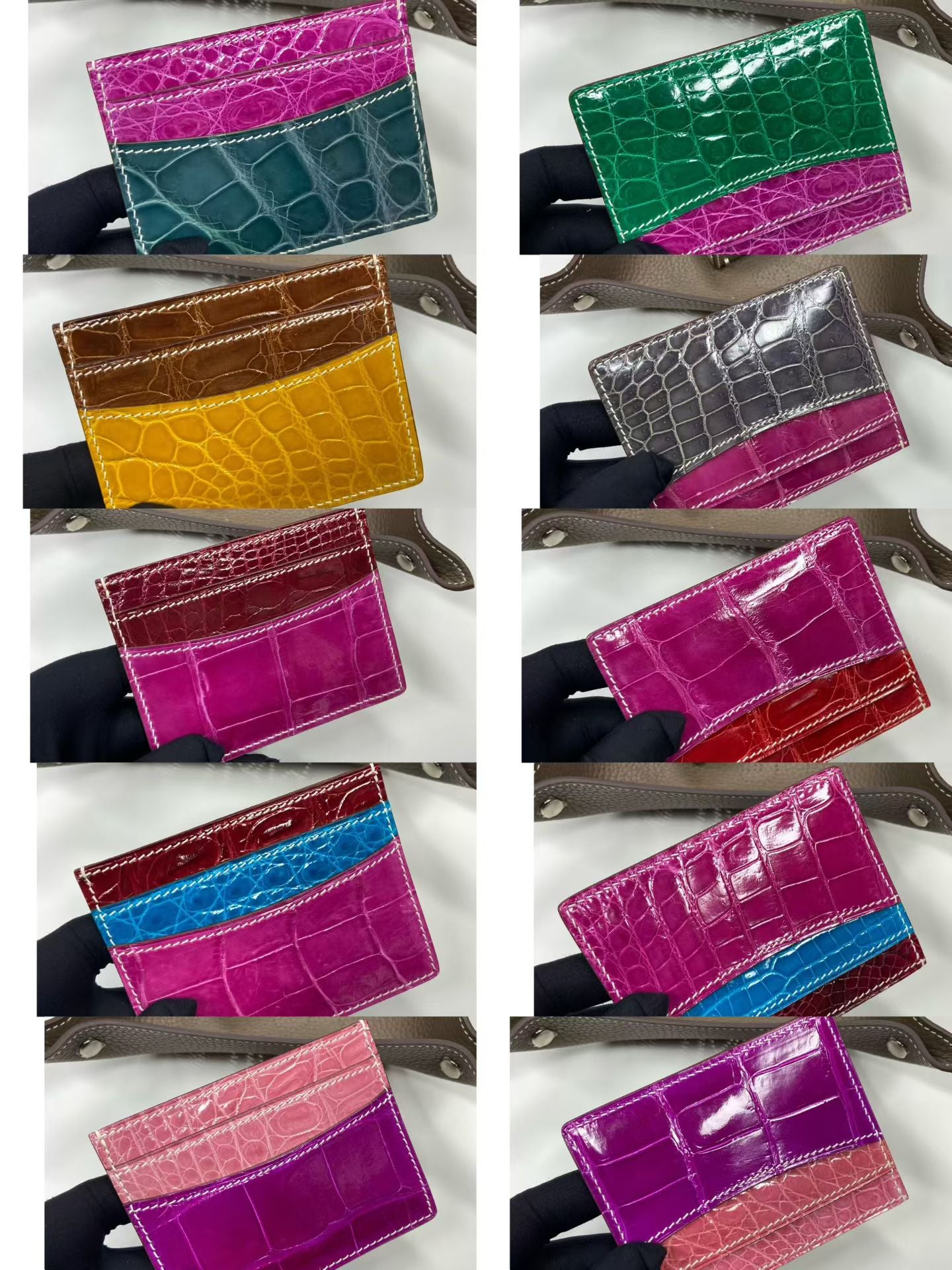 Double Card Case High Shiny Genuine Crocodile Leather Flat Card Case