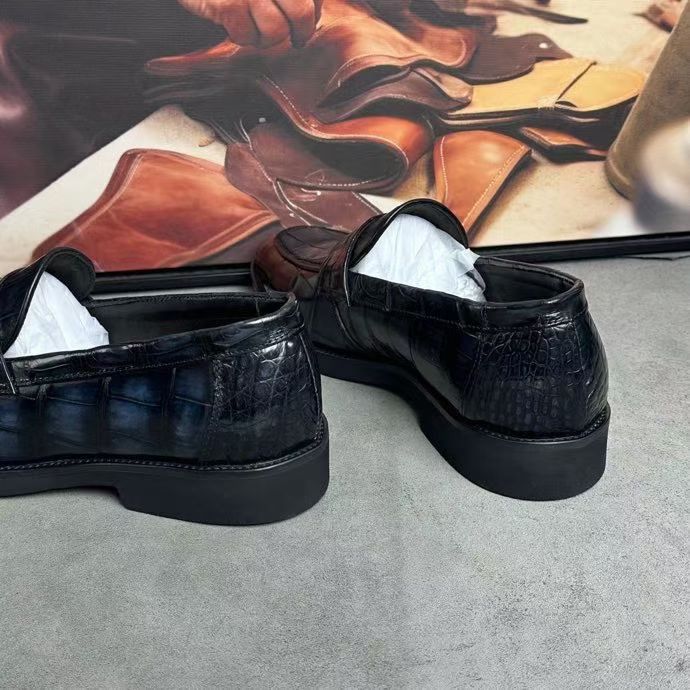 Crocodile Leather Loafer Shoes Vintage Dark Grey