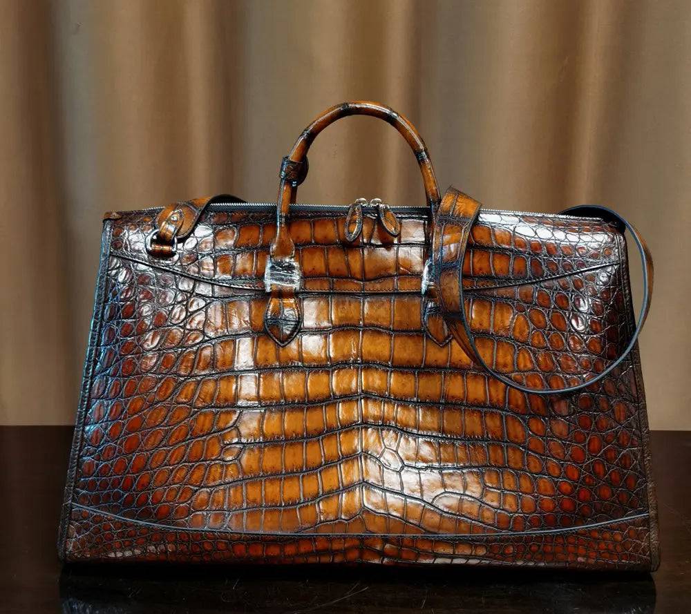 Unisex Vintage Crocodile Leather Jumbo Travel Duffle Bags