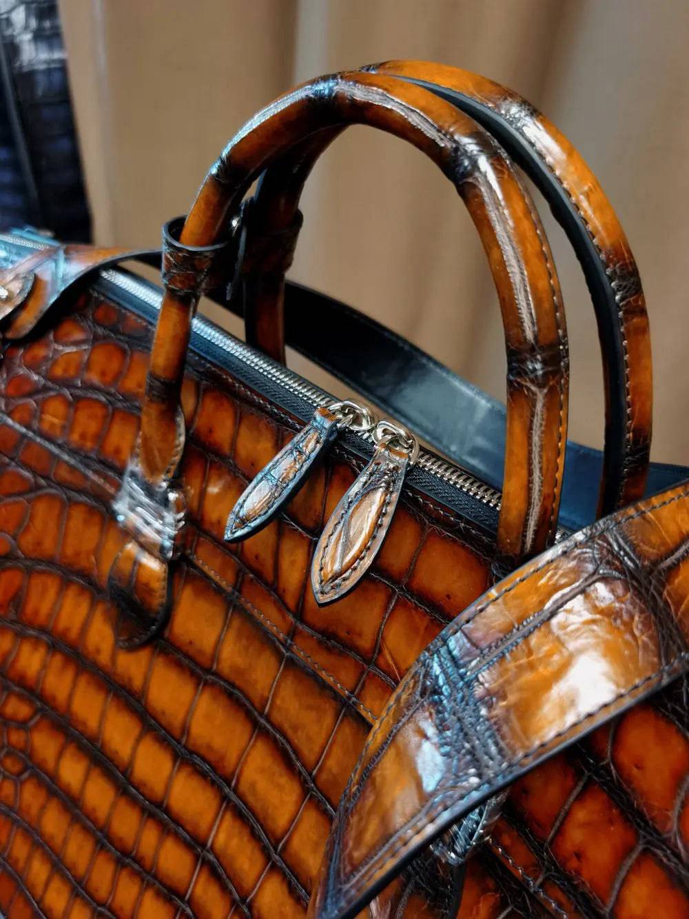 Unisex Vintage Crocodile Leather Jumbo Travel Duffle Bags