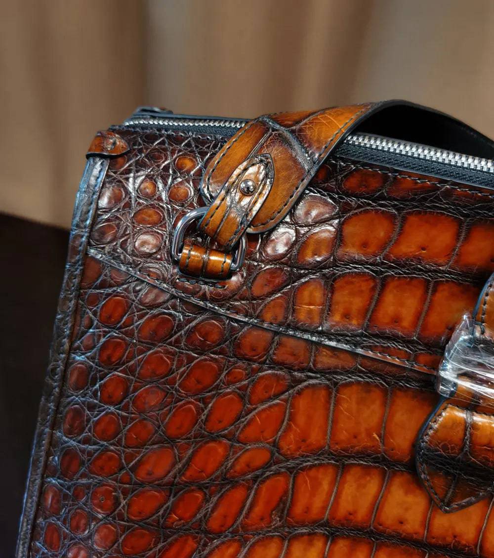 Unisex Vintage Crocodile Leather Jumbo Travel Duffle Bags