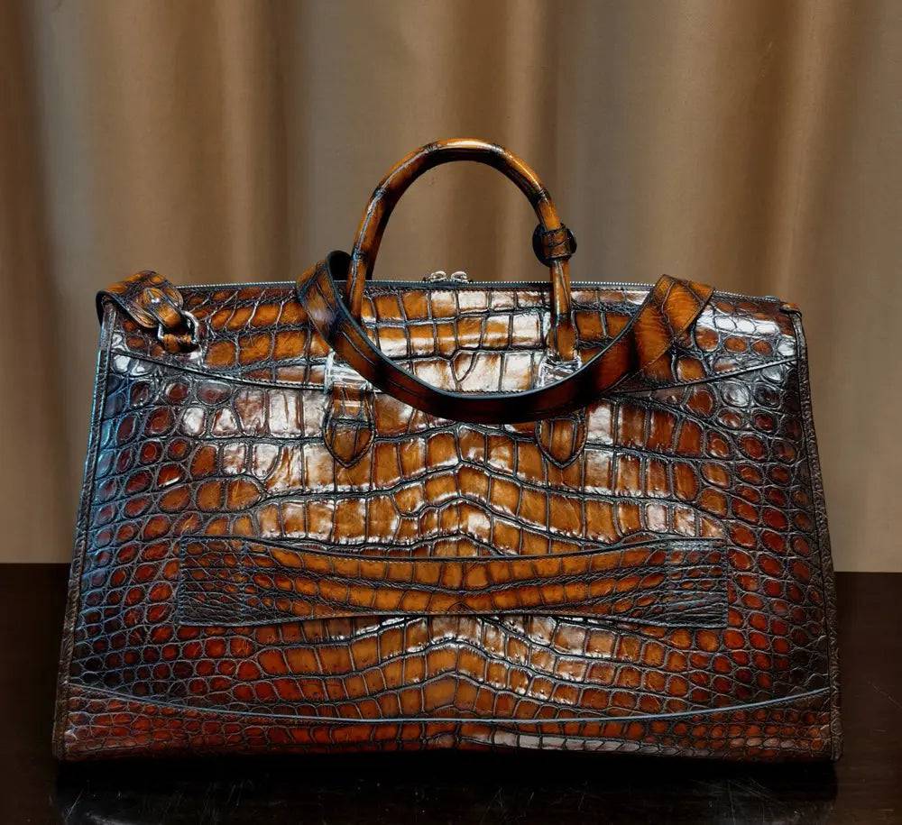 Unisex Vintage Crocodile Leather Jumbo Travel Duffle Bags