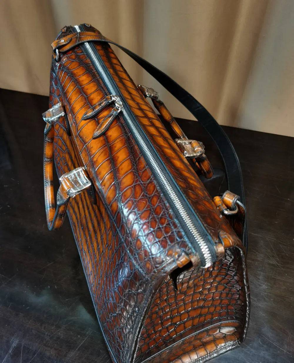 Unisex Vintage Crocodile Leather Jumbo Travel Duffle Bags