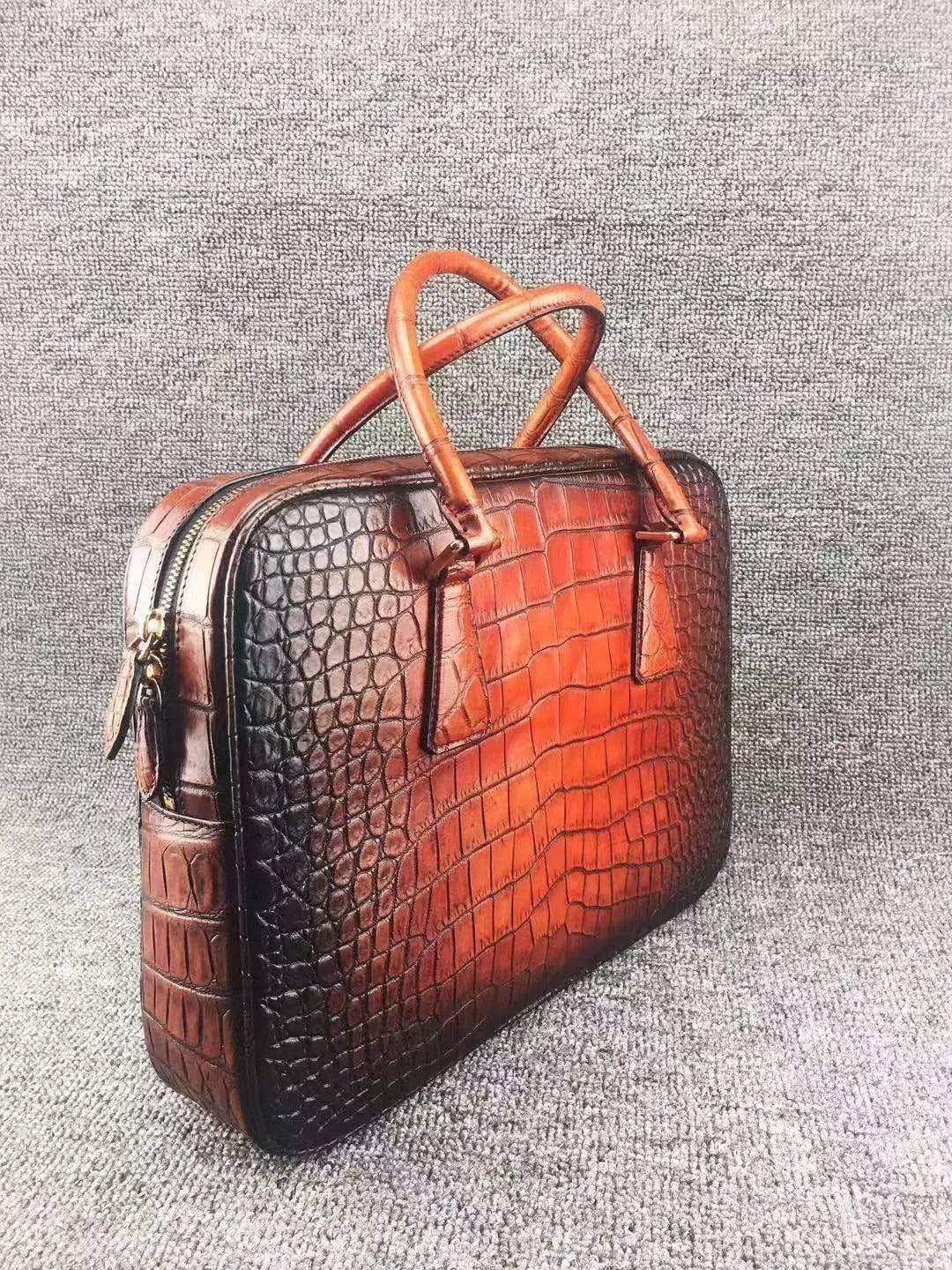 Vintage Crocodile Skin Leather Briefcase,Tan