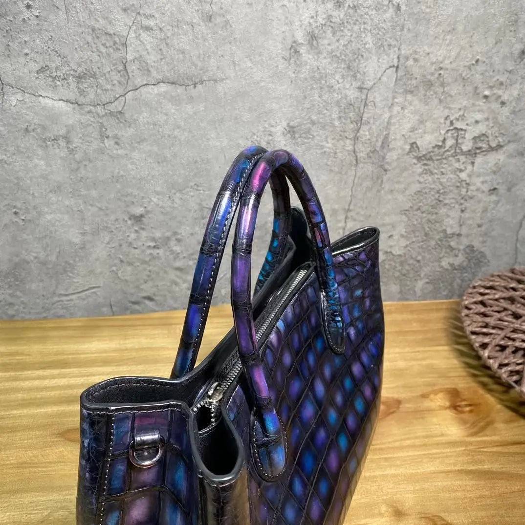 Vintage Genuine Crocodile Leather Top Handle Satchel Handbag Shoulder Bag Tote Purse Messenger Bags 30cm
