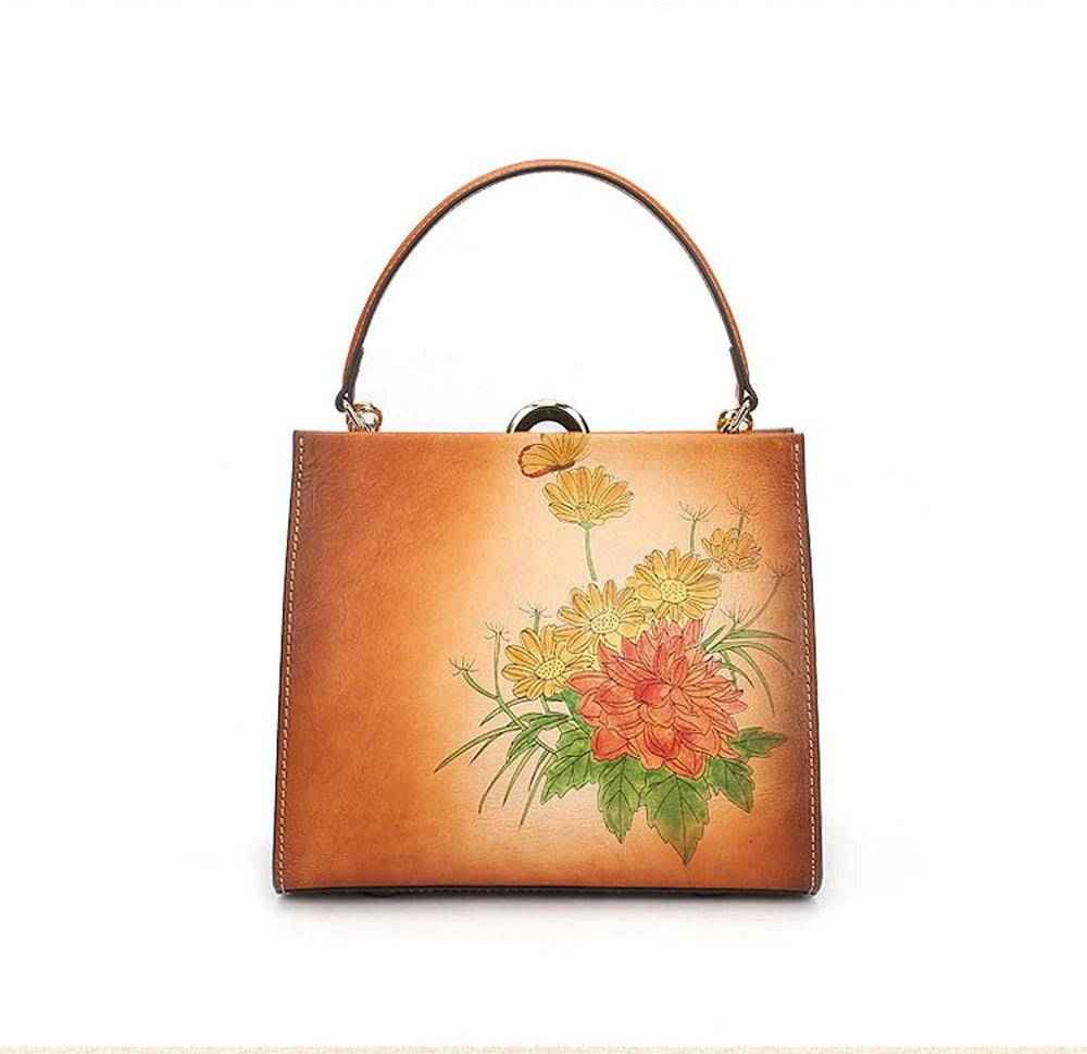 Rossie Viren Women's  Vintage Leather Casual Box Shoulder Bag Small Square Bag