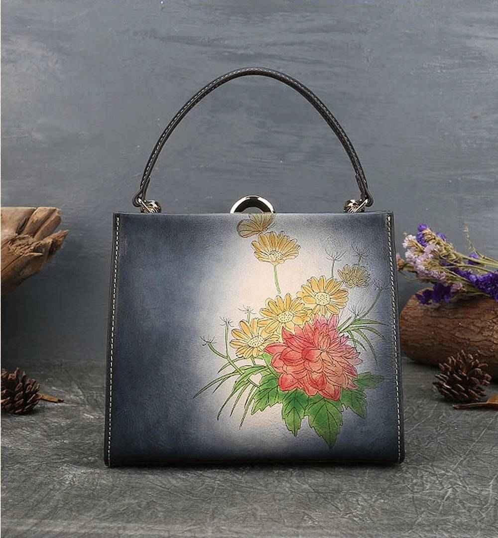 Rossie Viren Women's  Vintage Leather Casual Box Shoulder Bag Small Square Bag