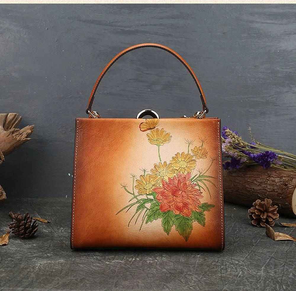 Rossie Viren Women's  Vintage Leather Casual Box Shoulder Bag Small Square Bag