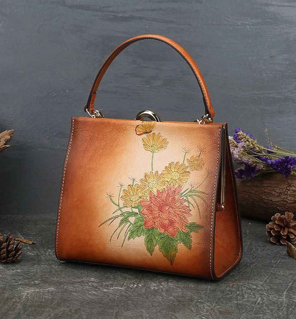 Rossie Viren Women's  Vintage Leather Casual Box Shoulder Bag Small Square Bag