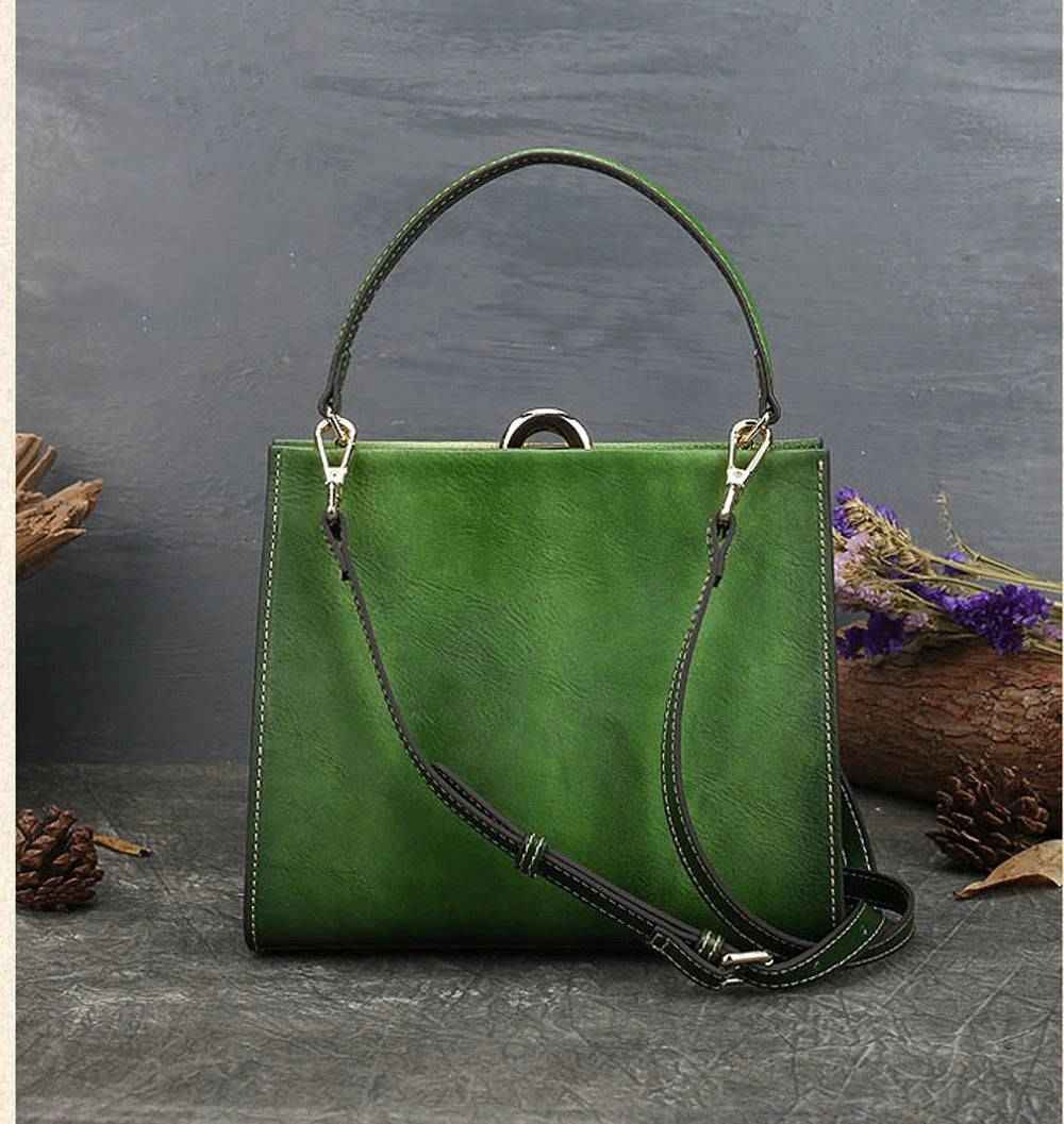 Rossie Viren Women's  Vintage Leather Casual Box Shoulder Bag Small Square Bag