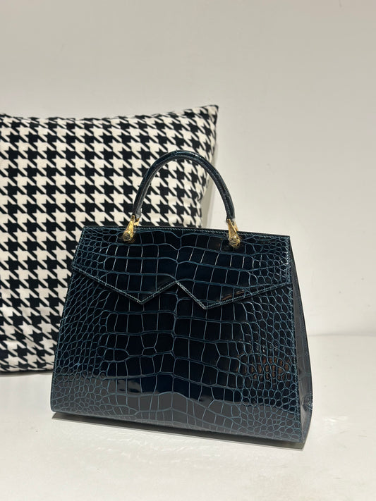 Crocodile Leather Top Handle Bag Dark Green