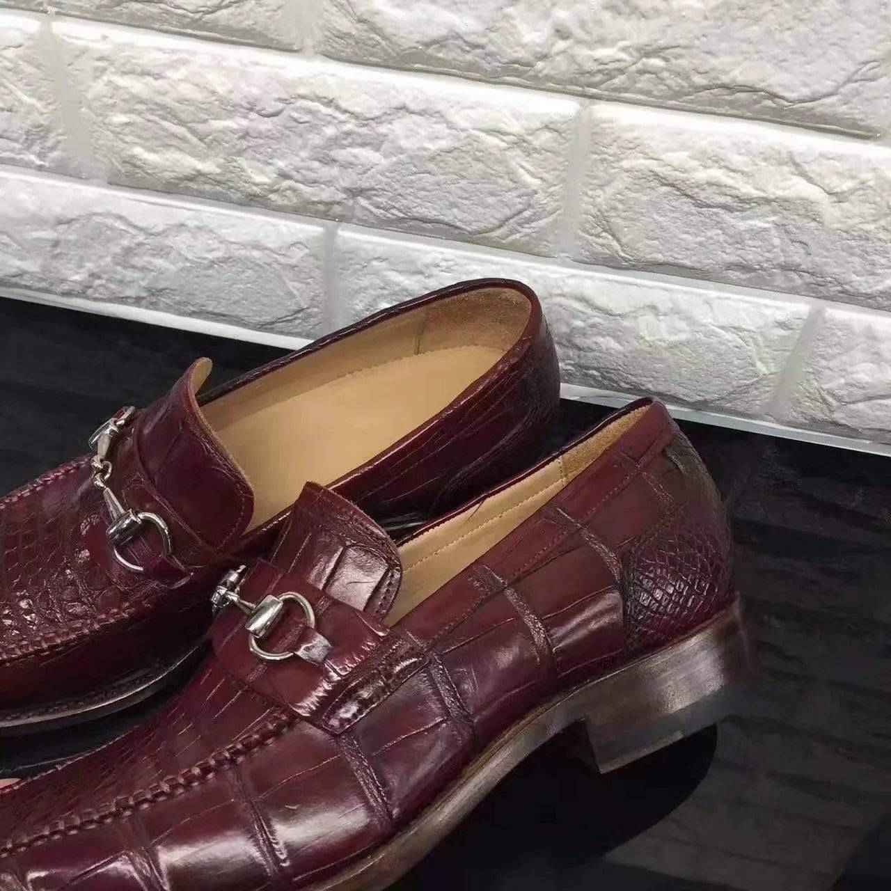Crocodile Shoes Wine Red Genuine All-Over Crocodile  Belly Skin Slip On~ Loafer Shoes for Men