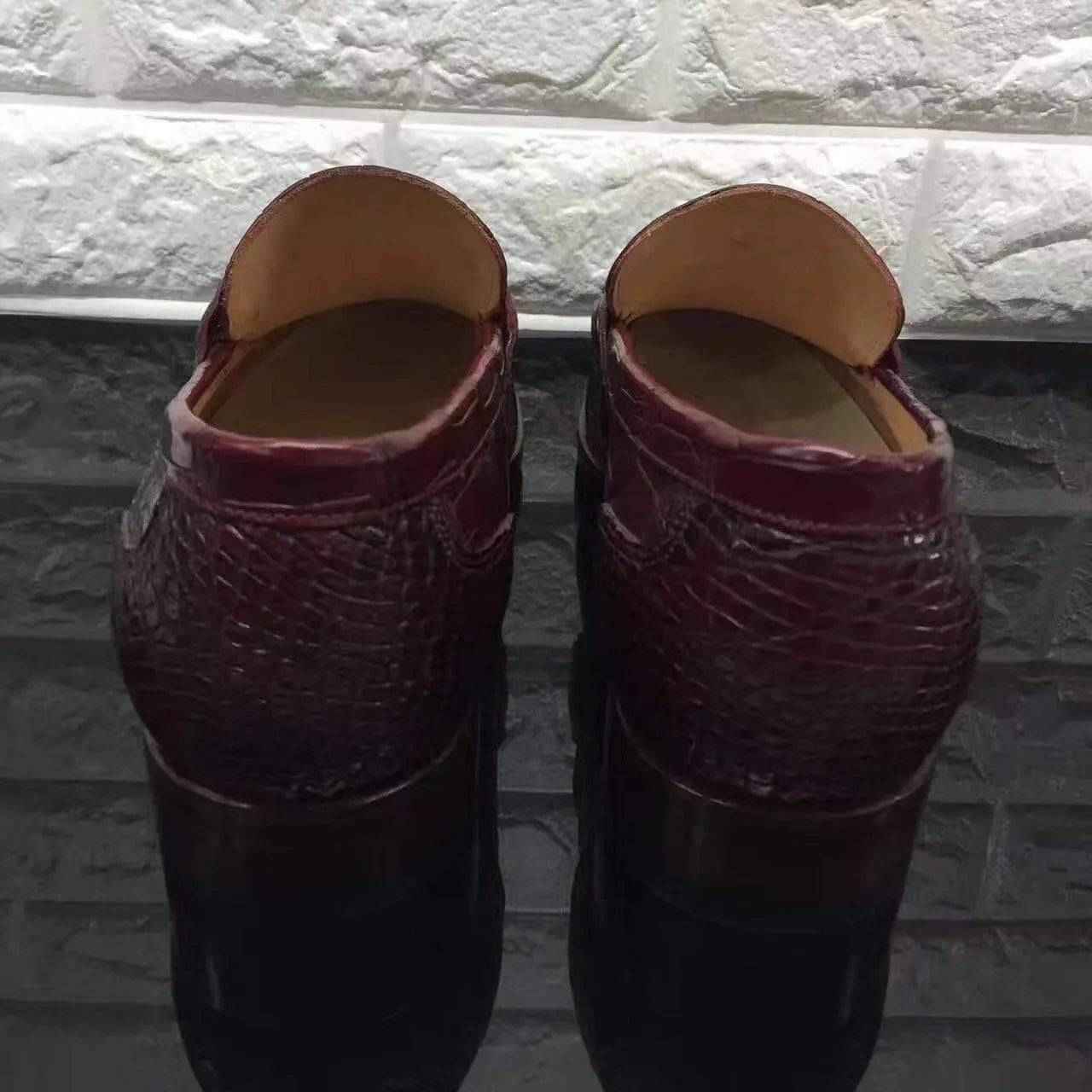 Crocodile Shoes Wine Red Genuine All-Over Crocodile  Belly Skin Slip On~ Loafer Shoes for Men