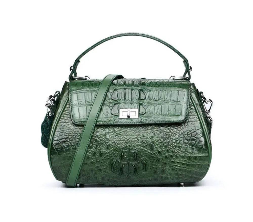 Women's Crocodile Leather Small  Turn Lock Top Handle Cross Body Bag