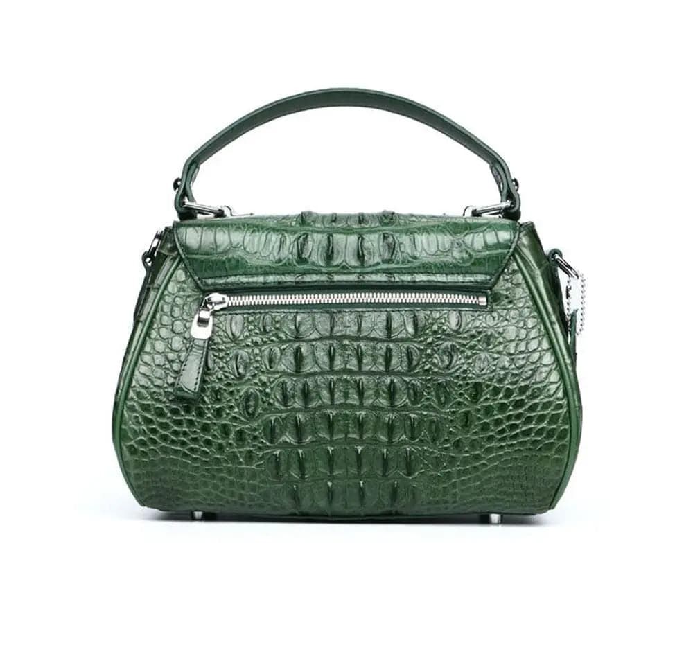 Women's Crocodile Leather Small  Turn Lock Top Handle Cross Body Bag